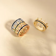 Sterling Silver Whitby Jet Diamond Tiara Patterned Band Ring. R1222.