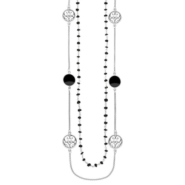 Sterling Silver Whitby Jet Flore Filigree Row Necklace, N1130