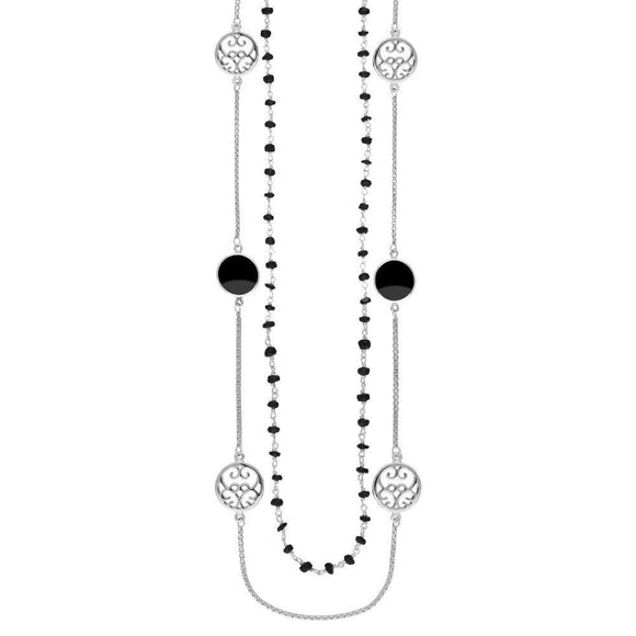 Sterling Silver Whitby Jet Flore Filigree Row Necklace, N1130