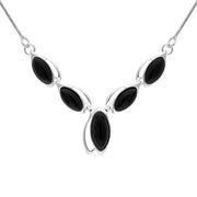 Sterling Silver Whitby Jet Graduated Marquise Five Stone Necklace, N976