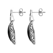 Sterling Silver Whitby Jet Marquise Pierced Frame Earrings, E1555_2
