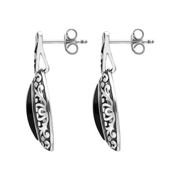 Sterling Silver Whitby Jet Marquise Pierced Frame Earrings, E1555_2