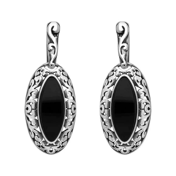 Sterling Silver Whitby Jet Marquise Pierced Frame Earrings, E1555