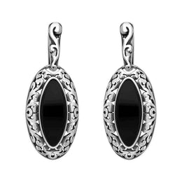 Sterling Silver Whitby Jet Marquise Pierced Frame Earrings, E1555