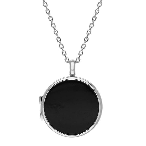 Sterling Silver Whitby Jet Medium Round Locket, P3550C.