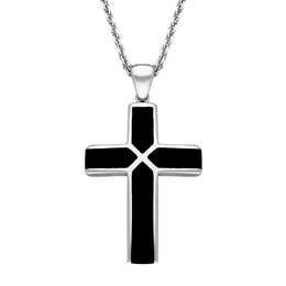 Sterling Silver Whitby Jet Necklace Four Stone Cross Necklace, P1866.