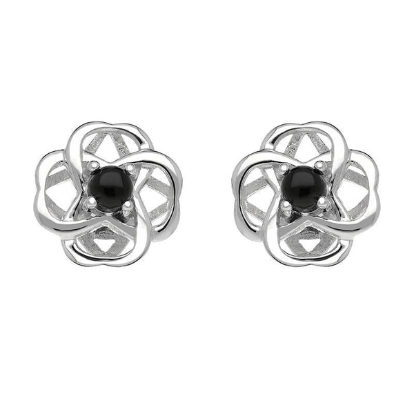 Sterling Silver Whitby Jet Open Round Flower Earrings E2567