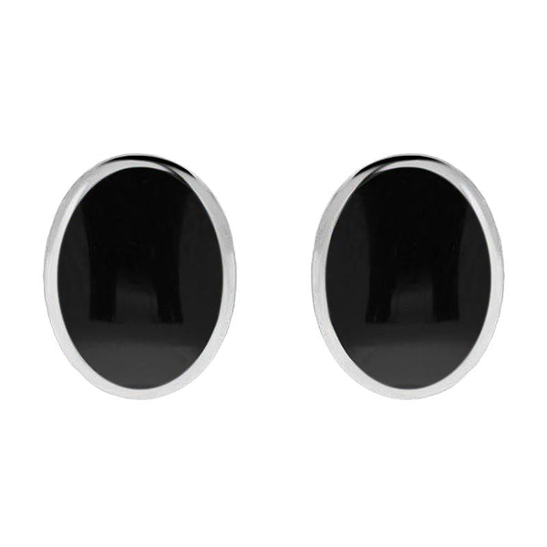 Sterling Silver Whitby Jet Oval Flat Omega Stud Earring, E084.