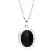 Sterling Silver Whitby Jet Oval Locket Pendant, P3411