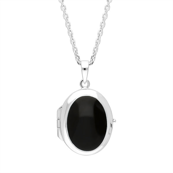 Sterling Silver Whitby Jet Oval Locket Pendant, P3411