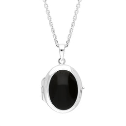 Sterling Silver Whitby Jet Oval Locket Pendant, P3411