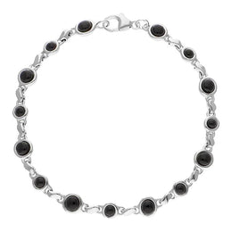 Sterling Silver Whitby Jet Round Bead Link Bracelet, B884.