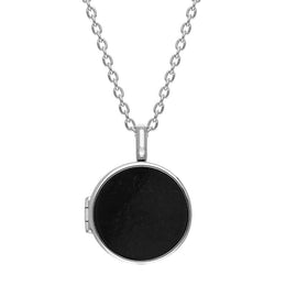 Sterling Silver Whitby Jet Small Round Locket, P3549C.
