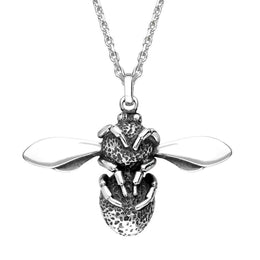 Sterling Silver Whitby Jet Stone Set Body Bee Necklace P3523
