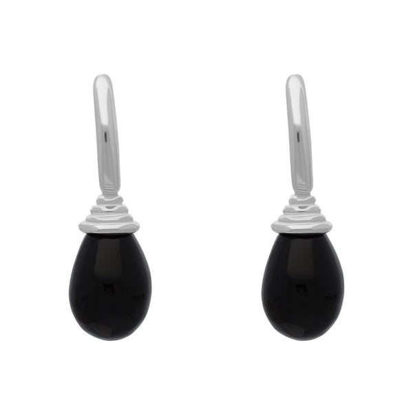 Sterling Silver Whitby Jet Tear Drop Hoop Earrings EUNQ0000912