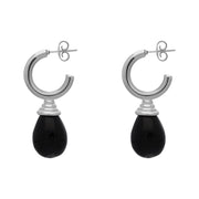 Sterling Silver Whitby Jet Tear Drop Hoop Earrings