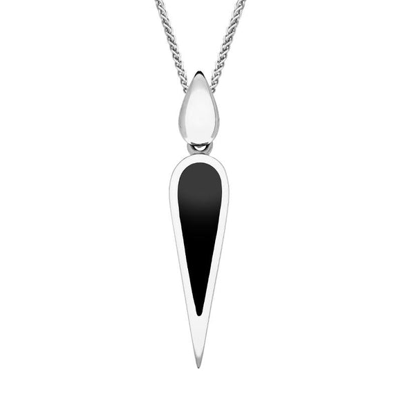 Sterling Silver Whitby Jet Toscana Slim Pear Drop Necklace. P1612.