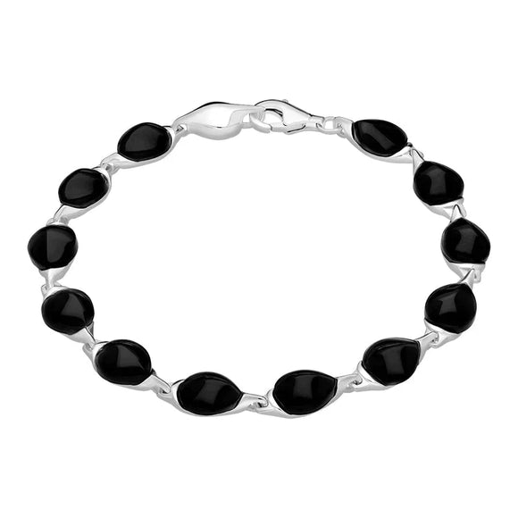 Sterling Silver Whitby Jet Twelve Stone Pear Shaped Bracelet