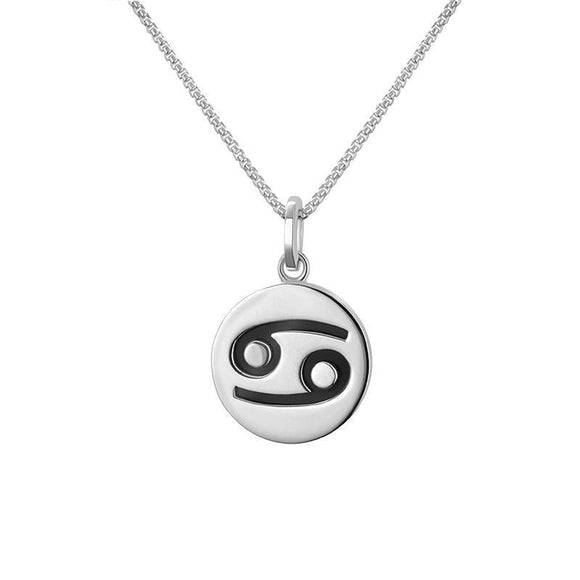 Sterling Silver Whitby Jet Zodiac Cancer Round Necklace, P3603.