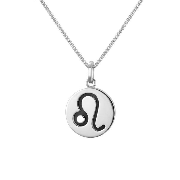 Sterling Silver Whitby Jet Zodiac Leo Round Necklace, P3608.