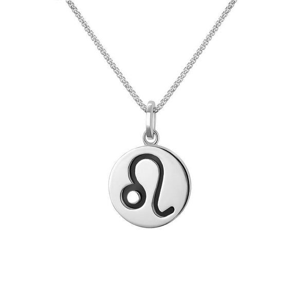 Sterling Silver Whitby Jet Zodiac Leo Round Necklace, P3608.