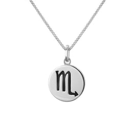 Sterling Silver Whitby Jet Zodiac Scorpio Round Necklace, P3607.