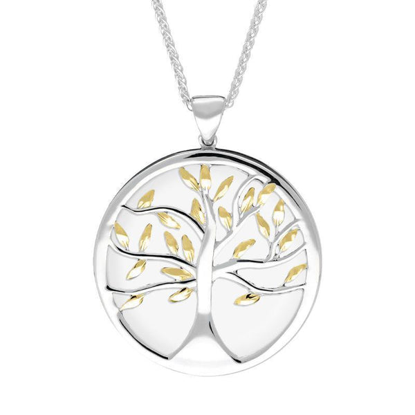 Sterling Silver Yellow Gold Plated Bauxite Large Round Tree of Life Necklace, P3418.