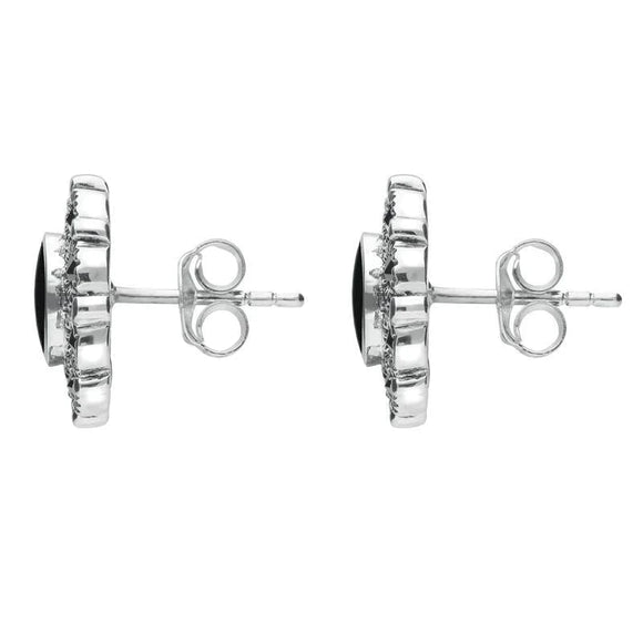 Sterling Silver Whitby Jet Marcasite Round Bead Edge Two Piece Set, S153