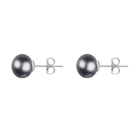 Sterling Silver 5mm Black Freshwater Pearl Stud Earrings. E618.