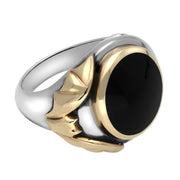 Sterling Silver 9ct Yellow Gold Whitby Jet Bat Signet Ring. r579.