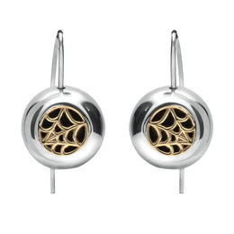Sterling Silver 9ct Yellow Gold Whitby Jet Spider Web Hook Earrings. E1316.