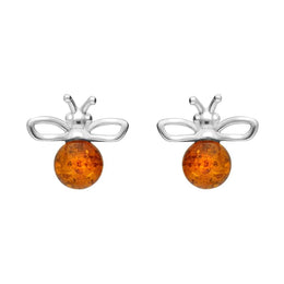 Sterling Silver Amber 6mm Ball Bee Stud Earrings E2527