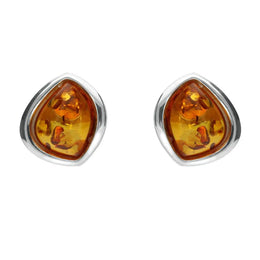 Sterling Silver Amber Abstract Marquise Stud Earrings. E2039.