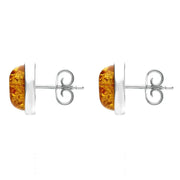 Sterling Silver Amber Framed Oval Stud Earrings. E2350.