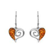 Sterling Silver Amber Heart Drop Earrings, E1872