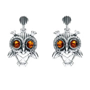 Sterling Silver Amber Orange Owl Stud Earrings E2329