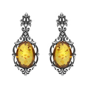 Sterling Silver Amber Oval Drop Earrings. E1570.