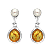 Sterling Silver Amber Pearl Drop Earrings, E1892.
