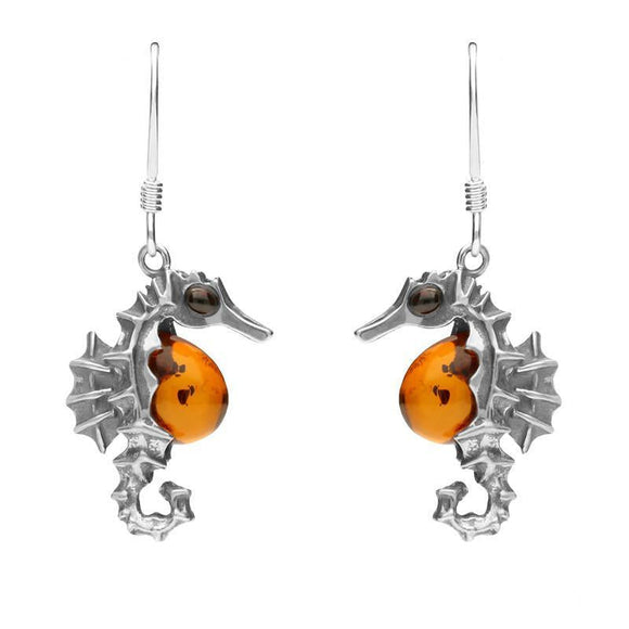 Sterling Silver Amber Seahorse Drop Earrings E1887