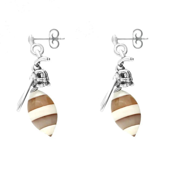 Sterling Silver Amber Small Bee Drop Earrings E2423