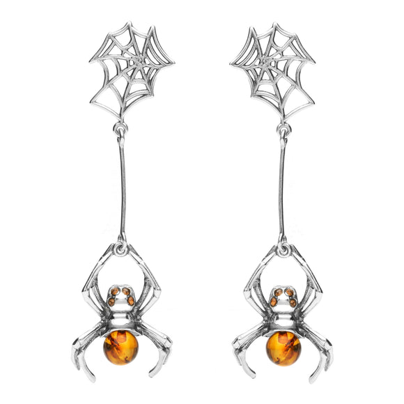 Sterling Silver Amber Spider Web Drop Earrings, E2332.