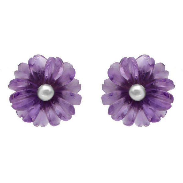 Sterling Silver Amethyst Tuberose Daisy Stud Earrings, E2161.