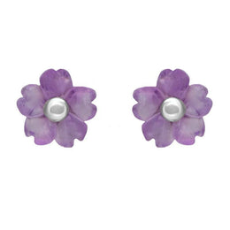 Sterling Silver Amethyst Tuberose Gypsophila Stud Earrings, E2157.