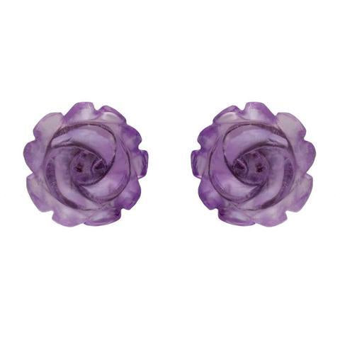 Sterling Silver Amethyst Tuberose Rose Stud Earrings, E2151.