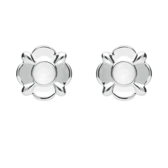 Sterling Silver Bauxite Round Four Petal Flower Stud Earrings E1624