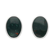 Sterling Silver Bloodstone Oval Stud Earrings E098