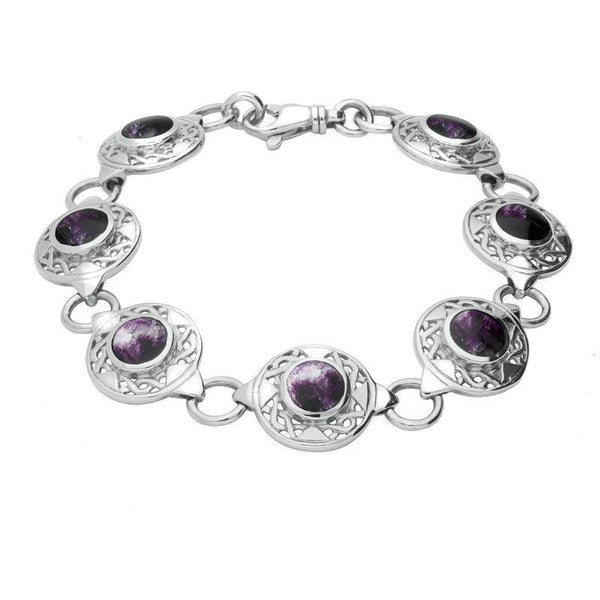 Sterling Silver Blue John Seven Stone Round Celtic Bracelet, B200.
