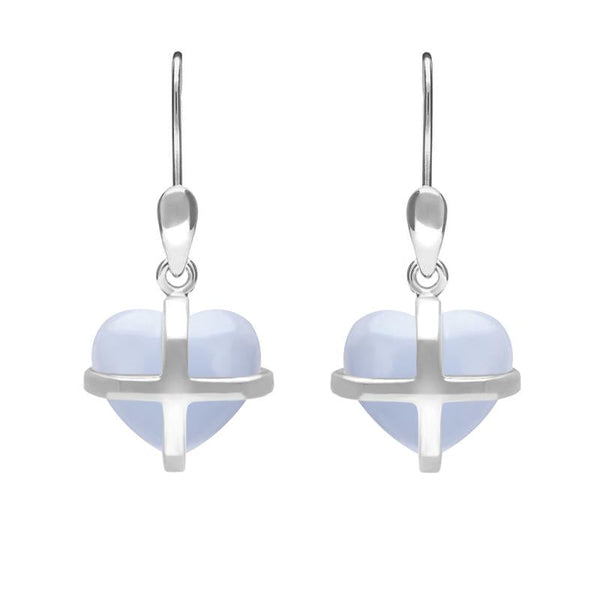 Sterling Silver Blue Chalcedony Small Cross Heart Drop Earrings E1287