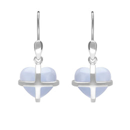 Sterling Silver Blue Chalcedony Small Cross Heart Drop Earrings E1287