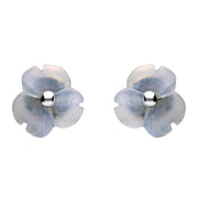 Sterling Silver Blue Chalcedony Tuberose Clover Stud Earrings, E2159.